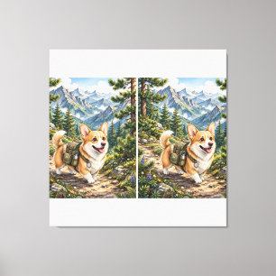 Corgi-Wanderung im Wasserfarben-Leinwanddruck Leinwanddruck