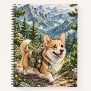 Corgi-Wanderung in Bergen Aquarell-Notizbuch Notizblock