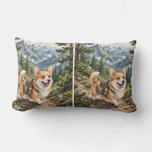 Corgi-Wanderung in Bergen Wasserfarben-Wurfkissen Lendenkissen