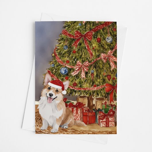 Corgi Watercolor Unter dem Weihnachtsbaum Karte