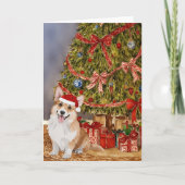 Corgi Watercolor Unter dem Weihnachtsbaum Karte (Vorderseite)