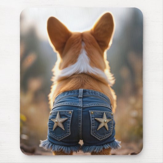Corgi Wearing Denim Shorts Mousepad (Vorne)