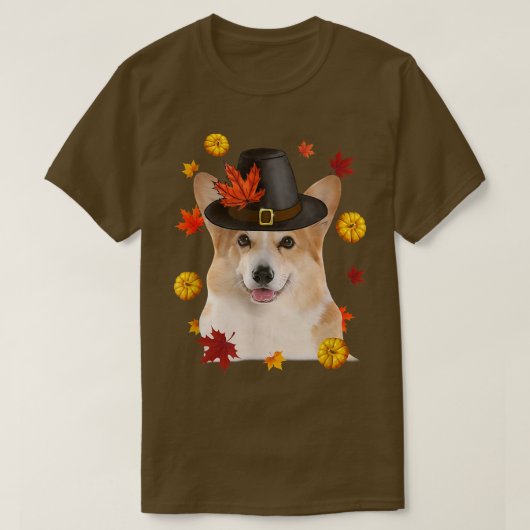 Corgi Wearing Hat Fall Leaf Pumpkin Erntedank T-Shirt (Design vorne)