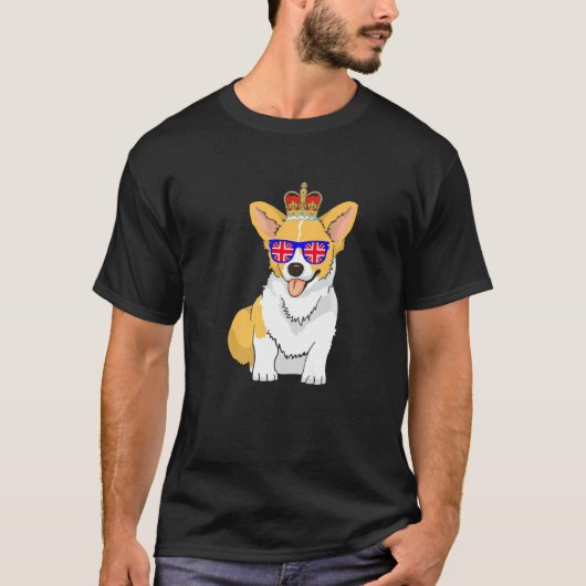Corgi Wearing Sonnenbrillen und Crown England Flag T-Shirt (Vorderseite)