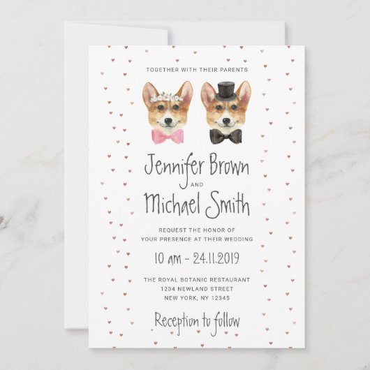Corgi Wedding Dog Bride Groom Valentines Einladung (Vorderseite)