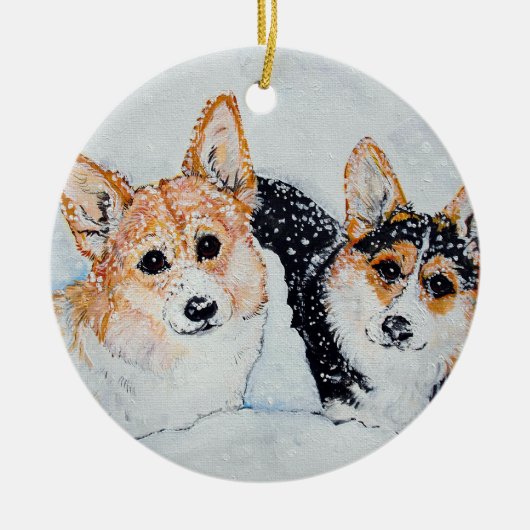 Corgi-Weihnachten Keramikornament (Vorne)