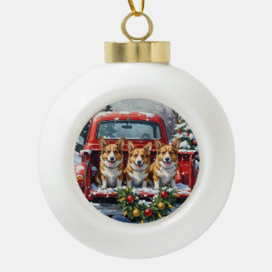 Corgi Weihnachten Rotes Lastwagen Urlaub Keramik Kugel-Ornament