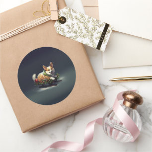 Corgi Weihnachten Schnee Winter Runder Aufkleber