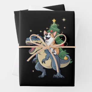 Corgi Weihnachts-Dinosaurier-Baum Rex Urlaub Xmas  Geschenkpapier Set