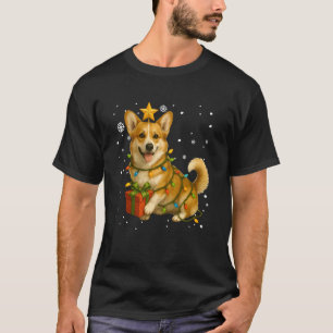 Corgi-Weihnachts-Shirt Xmas-Baum-Lichter Haustier T-Shirt