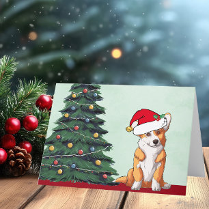 Corgi-Weihnachtsbaum-Hund mit Schwanz Santa Hut Sü Feiertagskarte