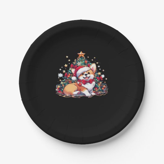 Corgi Weihnachtsbaum Oversifizierter T - Shirt Pappteller (Vorderseite)