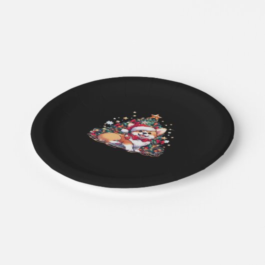 Corgi Weihnachtsbaum Oversifizierter T - Shirt Pappteller (Schrägansicht)