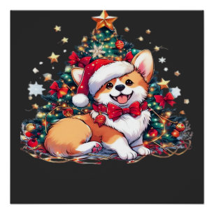 Corgi-Weihnachtsbaum-Übergrößen-T-Shirt Poster