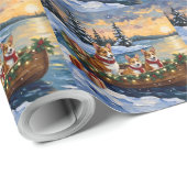 Corgi-Weihnachtsboot-Feiertag Geschenkpapier (Rolleneckpunkt)