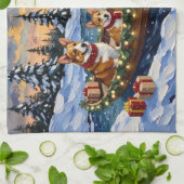 Corgi-Weihnachtsboot-Feiertag Geschirrtuch (Gefaltet)