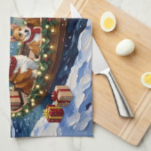 Corgi-Weihnachtsboot-Feiertag Geschirrtuch (Viertel Falte)