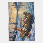 Corgi-Weihnachtsboot-Feiertag Geschirrtuch (Vertikal)