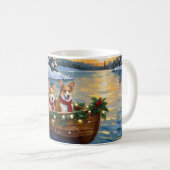 Corgi-Weihnachtsboot-Feiertag Kaffeetasse (VorderseiteRechts)