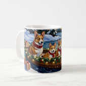 Corgi-Weihnachtsboot-Feiertag Kaffeetasse (Vorderseite Links)
