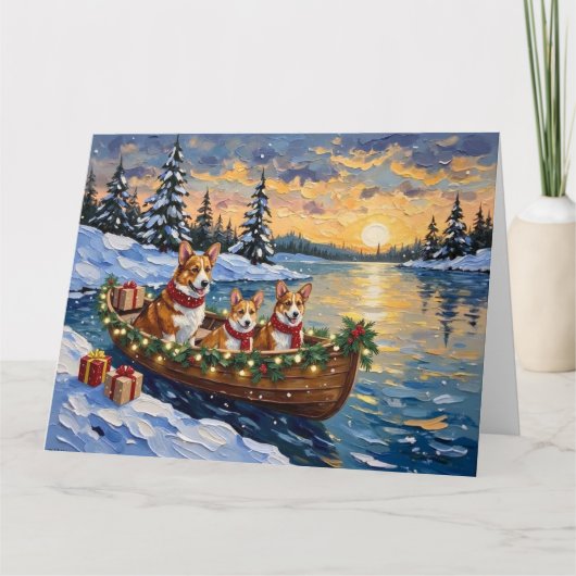 Corgi-Weihnachtsboot-Feiertag Karte (Vorderseite)