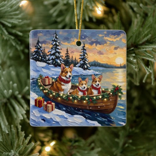 Corgi-Weihnachtsboot-Feiertag Keramikornament (Baum)