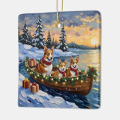 Corgi-Weihnachtsboot-Feiertag Keramikornament (Links)