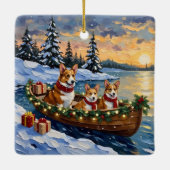 Corgi-Weihnachtsboot-Feiertag Keramikornament (Rückseite)