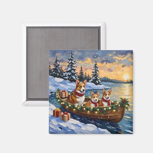 Corgi-Weihnachtsboot-Feiertag Magnet (Vorderseite/Rückseite)