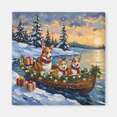 Corgi-Weihnachtsboot-Feiertag Magnet (Vorne)