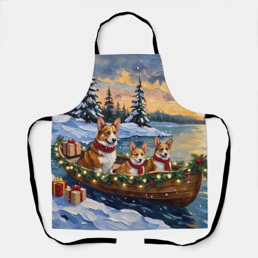 Corgi-Weihnachtsboot-Feiertag Schürze (Vorderseite)