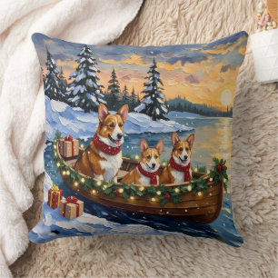 Corgi Weihnachtsboot Urlaub Kissen