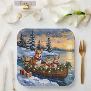 Corgi Weihnachtsboot Urlaub Pappteller