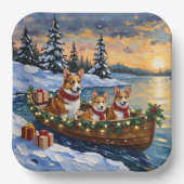 Corgi Weihnachtsboot Urlaub Pappteller (Vorderseite)