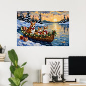 Corgi Weihnachtsboot Urlaub Poster (Heimbüro)