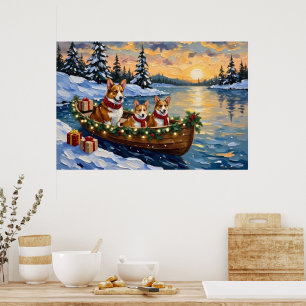 Corgi Weihnachtsboot Urlaub Poster