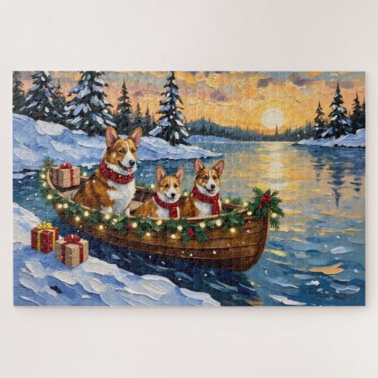 Corgi Weihnachtsboot Urlaub Puzzle (Horizontal)
