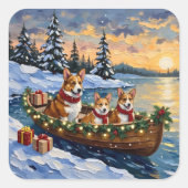 Corgi Weihnachtsboot Urlaub Quadratischer Aufkleber (Vorderseite)