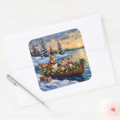 Corgi Weihnachtsboot Urlaub Quadratischer Aufkleber (Umschlag)