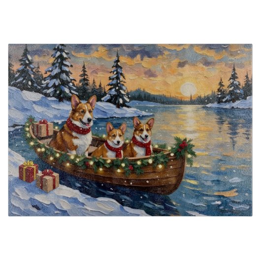 Corgi Weihnachtsboot Urlaub Schneidebrett (Vorderseite)