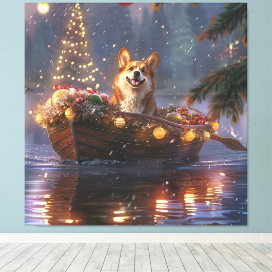 Corgi Weihnachtsfeiertage Leinwanddruck (Insitu (Holzboden))