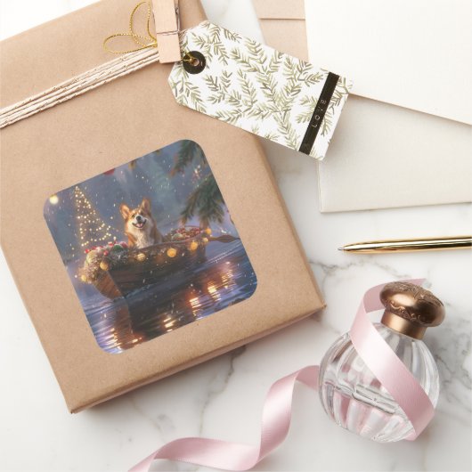 Corgi Weihnachtsfeiertage Quadratischer Aufkleber (Schenken)
