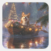 Corgi Weihnachtsfeiertage Quadratischer Aufkleber (Vorderseite)