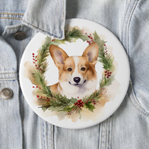 Corgi-Weihnachtskranz Festiver Hund Button