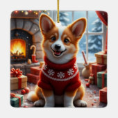 Corgi-Weihnachtskunst Keramikornament (Rückseite)