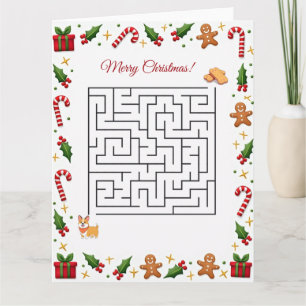 Corgi-Weihnachtslabyrinth-Puzzle-Feiertag Karte