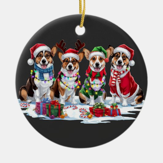 Corgi Weihnachtsleuchten - Adventure Design Keramik Ornament (Vorne)