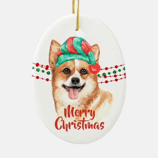 Corgi Weihnachtsmannmütze Holiday String Beads Keramik Ornament (Hinten)