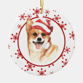 Corgi Weihnachtsmannmütze Red Snowflake Weihnachte Keramik Ornament (Vorne)