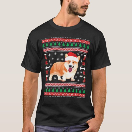 Corgi Weihnachtsmannmütze Ugly Christmas Sweater C T-Shirt (Vorderseite)